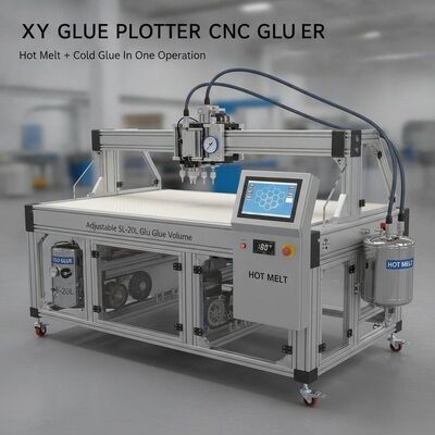 XY Glue Plotter CNC Gluer với melt nóng và lạnh keo trong một hoạt động, điều chỉnh 5L-20L khối lượng keo và 1700x2500mm kích thước làm việc